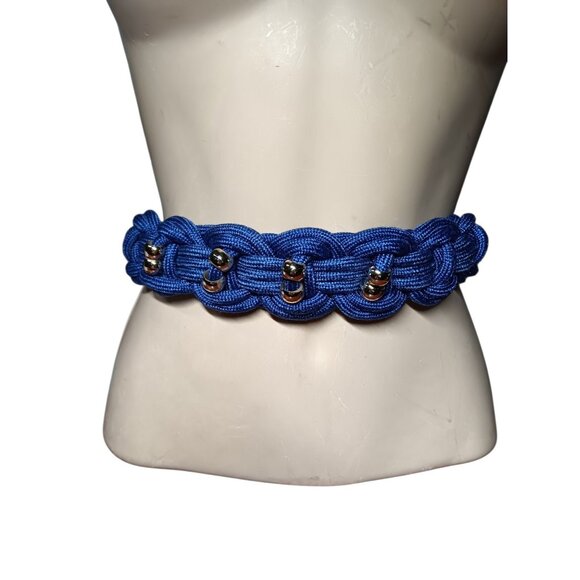 VTG Stretchy Blue Braided Cinch Belt w/ Gold Beads 34\